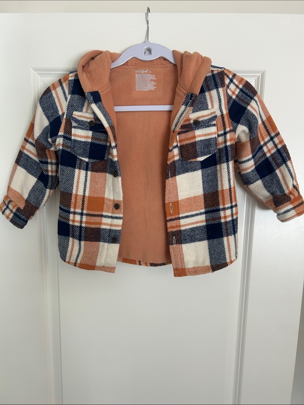 Cat & Jack Plaid Hooded Shacket in Rust, Navy & Cream